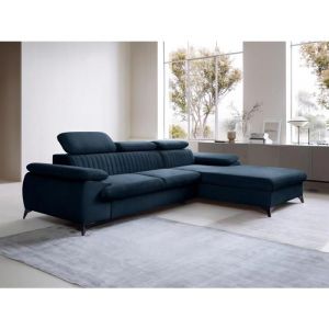 Canapé d'angle droit convertible en velours bleu nuit SAMARA de Pascal Morabito