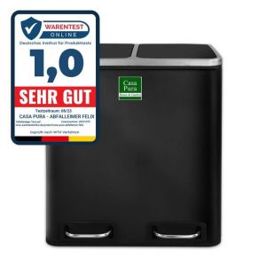 Felix Poubelle Tri Sélectif Amortisseur de Fermeture Design Idéal pour Cuisine et Bureau Noir 2 x 15 Litres