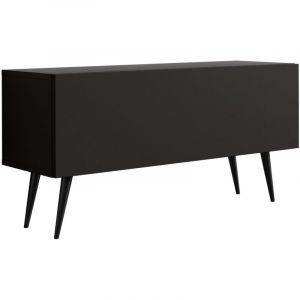 Meuble TV : Noir Mat, pieds noires, 100 &times; 52 &times; 32 cm