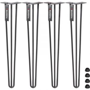 Pied de Table en Acier Hairpin Triple Barre 12 mm, Hauteur: 100 cm, Blanc Signalisation, 4 pcs, HLT-13A-100-9016 - Holzbrink