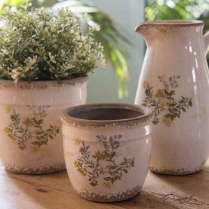 La Grande Prairie Pot de fleur beige jaune c&eacute;ramique 16x16x14cm