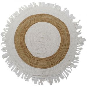 Carpet DKD Home Decor 140 x 140 x 1 cm Natural Beige Brown Polyester Cotton Tropical Jute Fringe