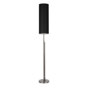 Lampadaire LED Intégrée Eleganta Métal Satiné Câble en Tissu Abat-jour en Tissu Noir
