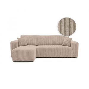 Loungitude Canap&eacute; d'angle conv et r&eacute;versible 4p ALYA velours cotel&eacute; &eacute;pais Taupe