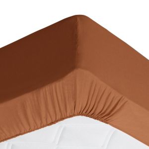 Drap-housse grand bonnet 90x200x32 marron noisette en lin