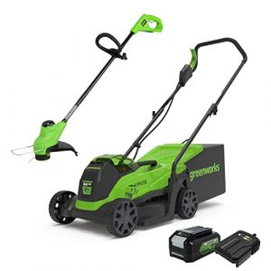 Greenworks Tondeuse à Gazon électrique 24V 33cm 30L Bac, Coupe-bordures 25cm tête d'...