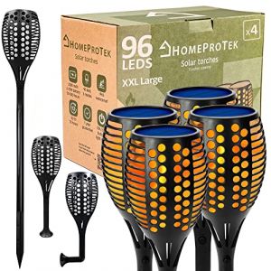 Grandes lampes solaires de jardin Homeprotek Torc 96 LEDs Étanc IP65 Éclairage extérieur effet flamme Lot de 4