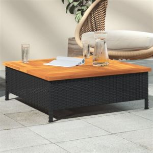 VidaXL Table de jardin noir 70x70x25 cm r&eacute;sine tress&eacute;e et bois acacia