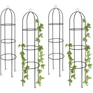 Relaxdays Obélisque tuteur, lot de 4, plantes grimpantes, rosiers arcade, arceau roses, arche jardin, métal 190 cm, vert