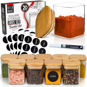 Pots &agrave; &Eacute;pices Carr&eacute;s Deco haus Set de 20-160ml Herm&eacute;tiques avec &Eacute;tiquettes