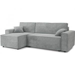 Canapé d'angle mira convertible et réversible velours côtelé gris clair - Gris