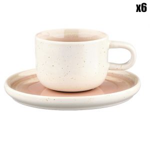 6 Tasses avec soucoupe Oxygen rose poudre/beige - 20 cl