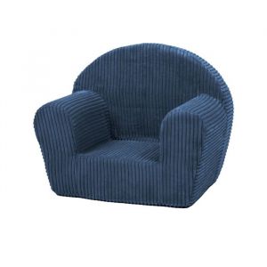 Fauteuil piqu&eacute; enfant bleu marine velours c&ocirc;tel&eacute;