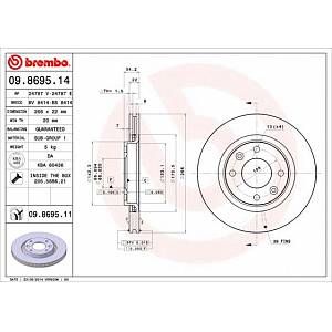 Brembo Jeu de 2 disques de frein CITROEN DS4, PEUGEOT 208, PEUGEOT 307, CITROEN C2, CITROEN C4, PEUGEOT 1007 (06509.8695.11)