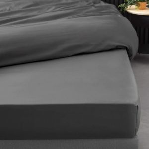 Drap housse 140x190 cm - Percale 100% coton - Bonnet 30 cm - Anthracite