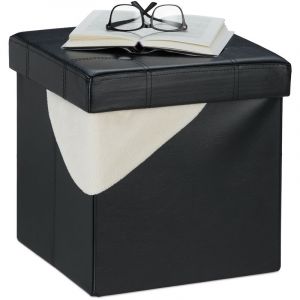 Relaxdays Pouf de rangement, tabouret pliable, rembourré, similicuir, 40 litres, cube, HxLxP 38 x 37 x 37 cm, noir