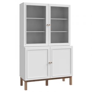 Vaisselier vitré décor gris et chêne avec poignées en bois - UDINE