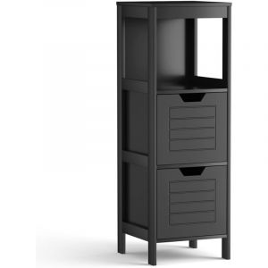 GOPLUS Colonne de Salle de BainArmoire de Rangement de Toilettes avec 2 Tiroirs1 Plateau et une Étagère Ouverte 30x30x89 CMNoir