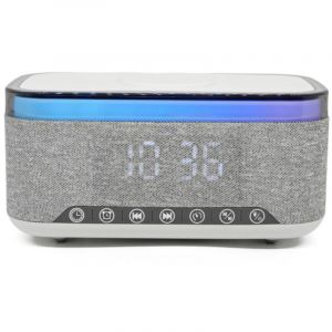 Denver Electronics Réveil avec chargeur sans fil - Machine à bruit blanc - Réveil numérique - Bluetooth - Radio FM - Double alarme - Variateur - CRQ225
