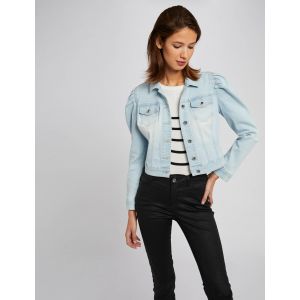 Image de Morgan Veste Denim Courte Valeria Casual Blazer, Jean Bleached, T38 Womens