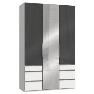 Image de Inside75 Armoire penderie LISEA 3 portes 6 tiroirs verre anthracite 150 x 236 cm HT - bi color