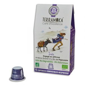 Terramoka Capsules de café bio Arabica de Papouasie - biodégradables - compatibles Nespresso - paquet de 15