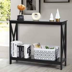 Table giantex console table de canapé style industriel 100 x 30 x 80 CM avec 1 Étagère de rangement pour salon, entrée, couloir noir