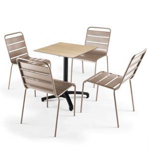 Oviala Ensemble table de jardin stratifié en chêne naturel et 4 chaises taupe 60 x 60 x 83 xm