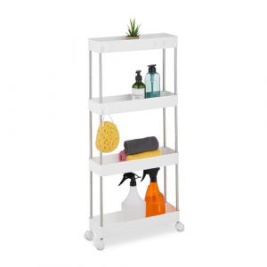 Relaxdays Meuble de Rangement, 4 Niveaux, Acier Inoxydable et Plastique, 88x41,5x14,5 cm, Cuisine & Salle Bain, Blanc