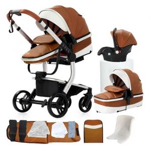 Poussette Magic Zc Poussette 3 En 1 Pousette Trio 3 En 1 Poussette Pliable Cuir Pu Sac &Agrave; Main Pare-Soleil Avec Habillage Pluie Kaki