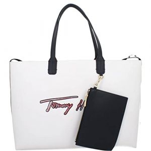 Image de Tommy Hilfiger Grand sac tote en écocuir avec logo brodé contrastant Blanc