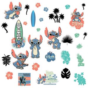 ROOMMATES Stickers repositionnables Disney Stitch surfeur