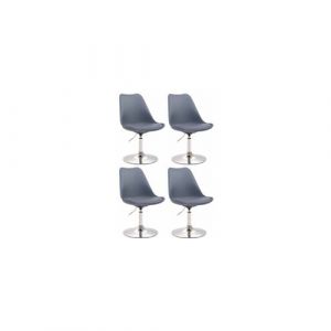 CLP Lot de 4 Chaises de salle &agrave; manger Maverick en Plastique avec pied m&eacute;tal, Gris/Chrome