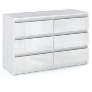 Image de Commode blanche brillante à 6 tiroirs meuble TV de 100 cm meuble de salon buffet
