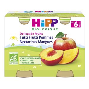 HiPP Biologique Hipp Bio Délices de Fruits Tutti Frutti Pommes Nectarines Mangues +6m 2 x 190g