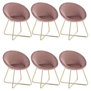 Image de WOLTU 6 x Chaises de salle à manger siège bien rembourré en velours, Fauteuil de salon pieds en métal, Rose