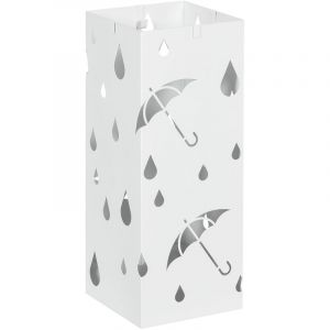 Homcom Porte-parapluie design - support à parapluie H. 41 cm - 4 crochets, bac à eau - acier blanc