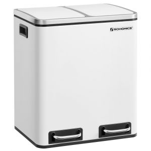 Songmics Poubelle Tri Sélectif 2 Bacs, 2 X 15l, Poubelle Double, 2 compartiments, Blanc