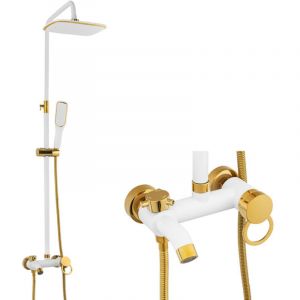 Desconocido Silla Élégant Colonne de Douche avec Mitigeur extérieur Système de Douche, blanc et doré