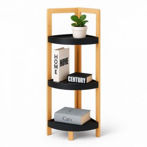 Relaxdays &Eacute;tag&egrave;re d'angle en bambou, 3 &eacute;tag&egrave;res, H77 x L23 x P23 cm, gain de place, naturel/noir