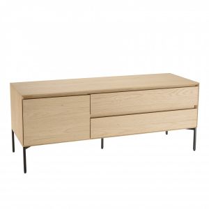 Macabane Meuble TV 1 porte 2 tiroirs Maxendre naturel/noir - 130x45x52 cm