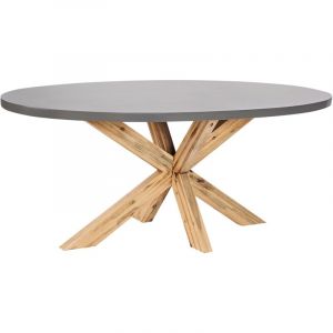 Beliani Table de Jardin Moderne en béton 190 x 100 cm Base en Bois d'Acacia Meubles d'Extérieur Gris Oristano