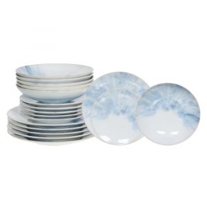 Table passion Service d'assiettes 18 pièces bleues en grès