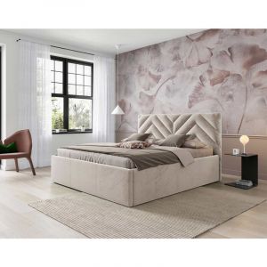 Santiago - lit coffre - 160x200 - sommier inclus - en velours - beige