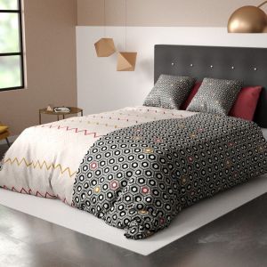 Les Ateliers du Linge Parure de lit housse de couette avec taies d'oreiller 100% Coton 57 fils Himba Black : Taille - 220 x 240 cm