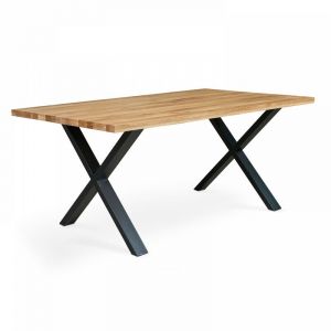 Oviala Table en chêne rectangulaire avec piètement croisé - 200 x 95 x 75 cm - Noir