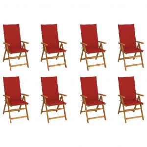 VidaXL Chaises pliables de jardin avec coussins 8 pcs Bois d'acacia Rouge