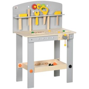 Homcom Etabli et outils pour enfant - jeu d'imitation bricolage - nombreux accessoires 31 pièces & outils variés - MDF gris bois pin - Gris