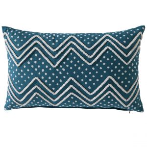 Coussin coton à motifs imprimés géométriques PUFFY bleu