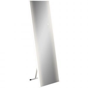 Image de Homcom Miroir sur pied ou mural rectangulaire grande taille led tactile dim. 50L x 50l x 148H cm verre m&eacute;tal blanc - Blanc